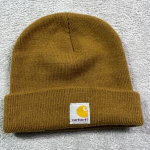 Carhartt Youth Hat‎ Knit Beanie Cap Brown Logo Patch One Size Fits Most